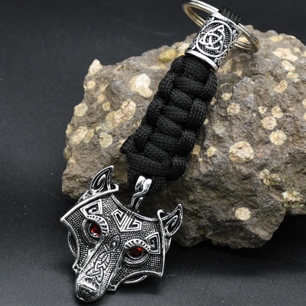 Nordic Mythology Wolf Head Keychain Men's Retro Handmade Survival Rope Lanyard Pendant Keyring Vikings Runes Vegvisir Jewelry Nordic Mythology Wolf Head Keychain Men's Retro Handmade Survival Rope Lanyard Pendant Keyring Vikings Runes Vegvisir Jewelry