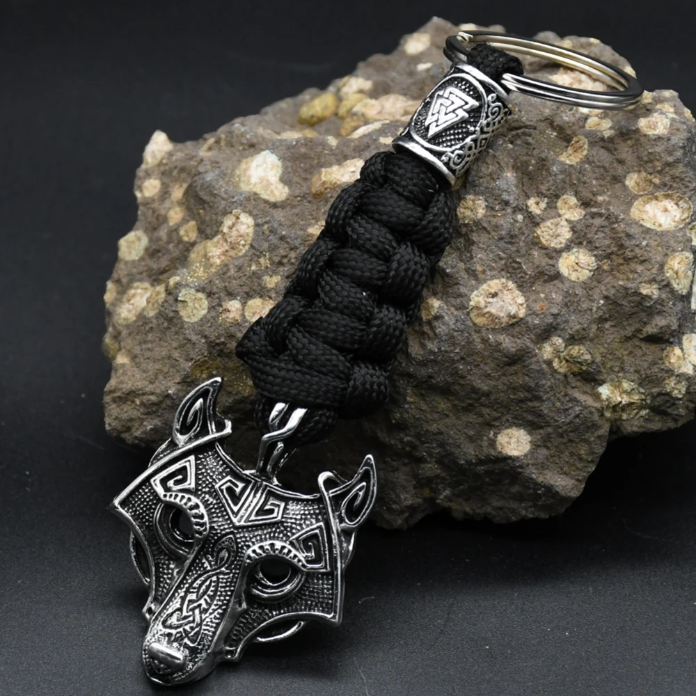 Nordic Mythology Wolf Head Keychain Men's Retro Handmade Survival Rope Lanyard Pendant Keyring Vikings Runes Vegvisir Jewelry Nordic Mythology Wolf Head Keychain Men's Retro Handmade Survival Rope Lanyard Pendant Keyring Vikings Runes Vegvisir Jewelry