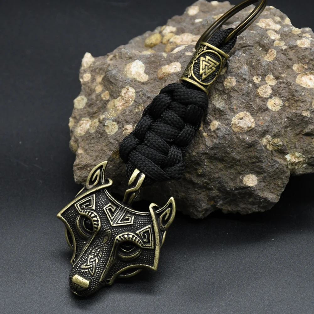 Nordic Mythology Wolf Head Keychain Men’s Retro Handmade Survival Rope Lanyard Pendant Keyring Vikings Runes Vegvisir Jewelry Nordic Mythology Wolf Head Keychain Men's Retro Handmade Survival Rope Lanyard Pendant Keyring Vikings Runes Vegvisir Jewelry