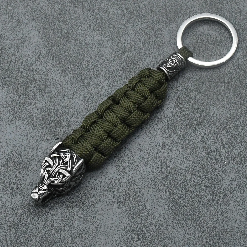 Handmade Vintage Vikings Wolf Head Survival Keychain Men Charm Rune Vegvisir Celt Wolf Keyring Stainless Steel Paracord Jewelry Handmade Vintage Vikings Wolf Head Survival Keychain Men Charm Rune Vegvisir Celt Wolf Keyring Stainless Steel Paracord Jewelry