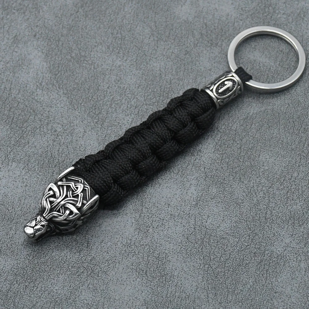 Handmade Vintage Vikings Wolf Head Survival Keychain Men Charm Rune Vegvisir Celt Wolf Keyring Stainless Steel Paracord Jewelry Handmade Vintage Vikings Wolf Head Survival Keychain Men Charm Rune Vegvisir Celt Wolf Keyring Stainless Steel Paracord Jewelry