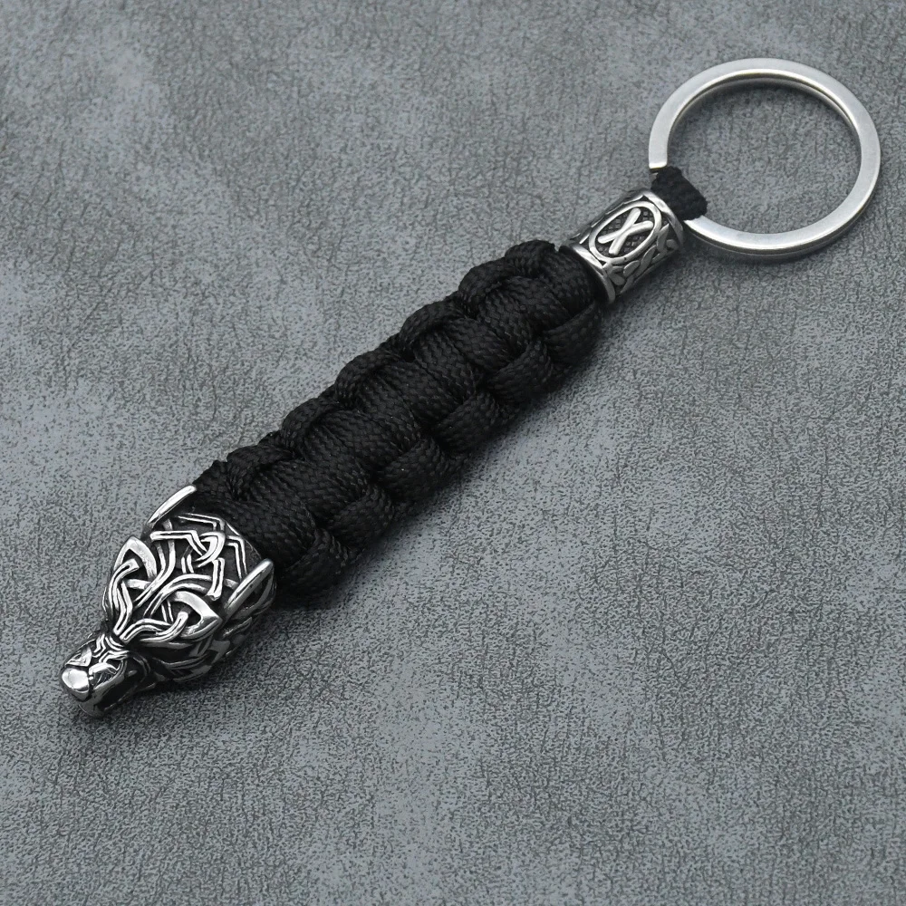 Handmade Vintage Vikings Wolf Head Survival Keychain Men Charm Rune Vegvisir Celt Wolf Keyring Stainless Steel Paracord Jewelry Handmade Vintage Vikings Wolf Head Survival Keychain Men Charm Rune Vegvisir Celt Wolf Keyring Stainless Steel Paracord Jewelry