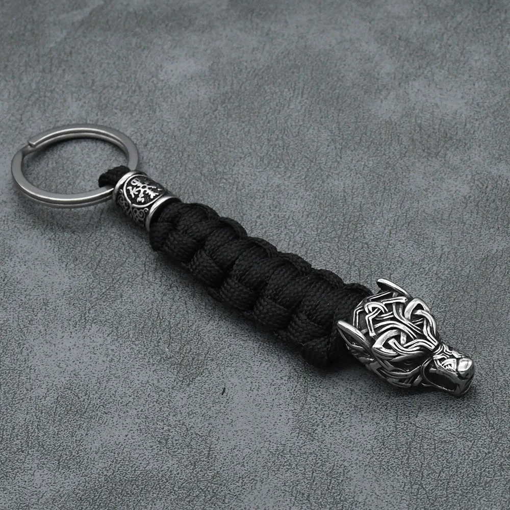 Handmade Vintage Vikings Wolf Head Survival Keychain Men Charm Rune Vegvisir Celt Wolf Keyring Stainless Steel Paracord Jewelry Handmade Vintage Vikings Wolf Head Survival Keychain Men Charm Rune Vegvisir Celt Wolf Keyring Stainless Steel Paracord Jewelry