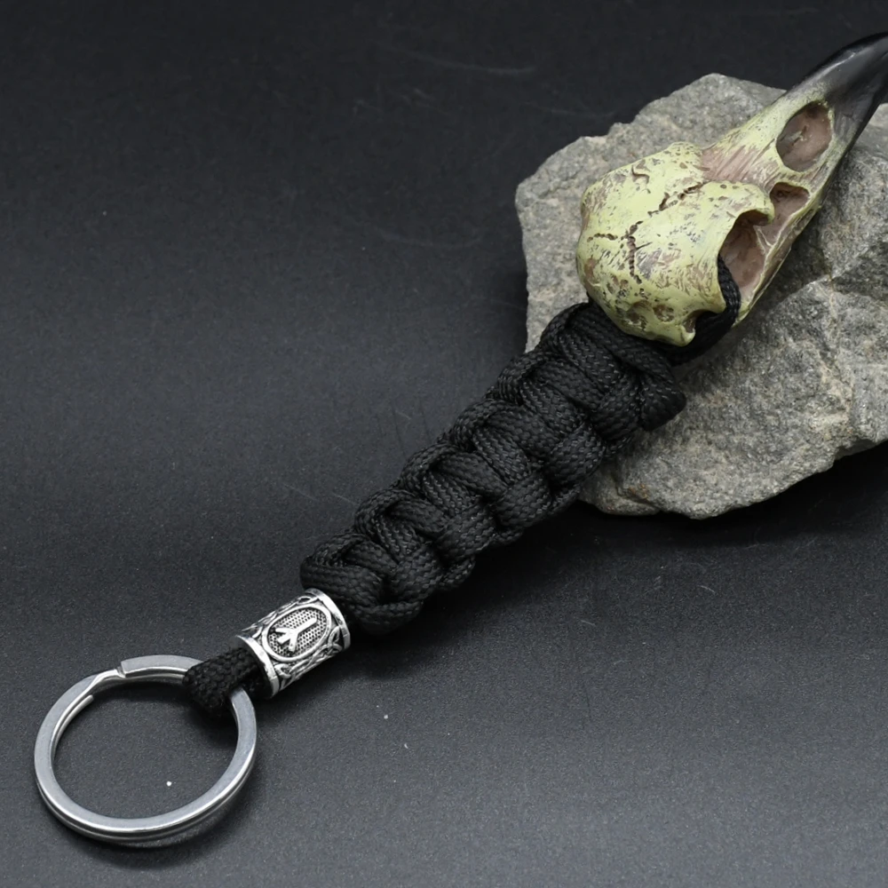 Odin Raven Skull Viking Keychain Paracord Norse Crow Skeleton Keyring Runes dragon Bead Accessories Jewelry Odin Raven Skull Viking Keychain Paracord Norse Crow Skeleton Keyring Runes dragon Bead Accessories Jewelry