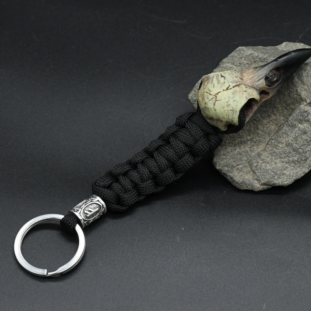 Odin Raven Skull Viking Keychain Paracord Norse Crow Skeleton Keyring Runes dragon Bead Accessories Jewelry Odin Raven Skull Viking Keychain Paracord Norse Crow Skeleton Keyring Runes dragon Bead Accessories Jewelry