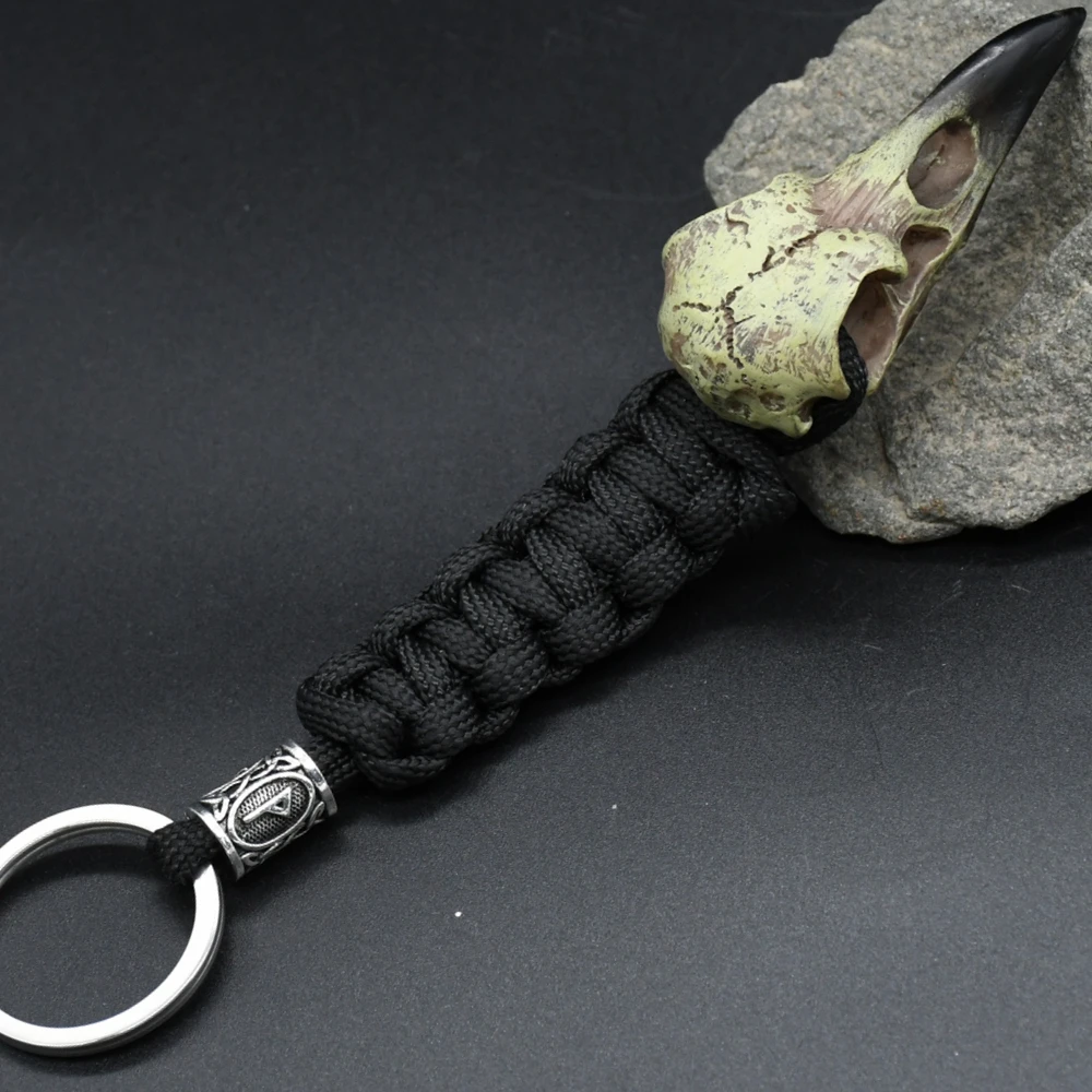 Odin Raven Skull Viking Keychain Paracord Norse Crow Skeleton Keyring Runes dragon Bead Accessories Jewelry Odin Raven Skull Viking Keychain Paracord Norse Crow Skeleton Keyring Runes dragon Bead Accessories Jewelry