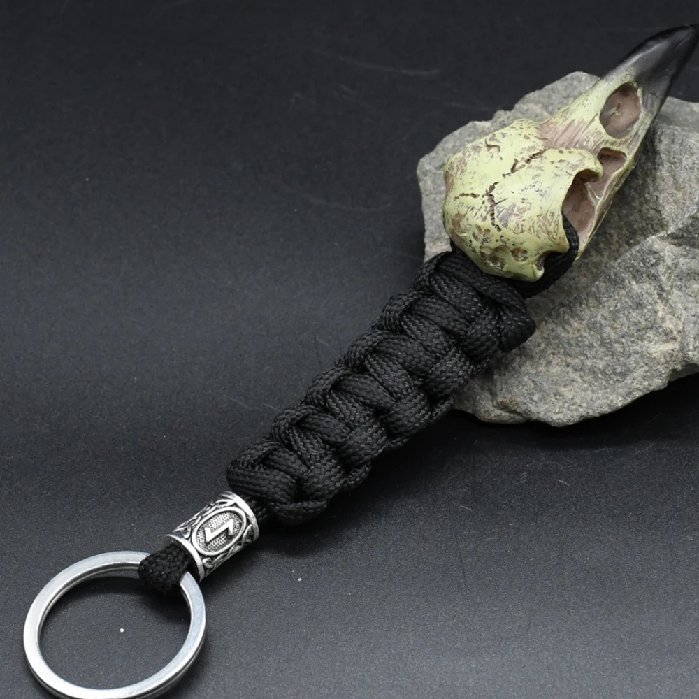 Odin Raven Skull Viking Keychain Paracord Norse Crow Skeleton Keyring Runes dragon Bead Accessories Jewelry Odin Raven Skull Viking Keychain Paracord Norse Crow Skeleton Keyring Runes dragon Bead Accessories Jewelry