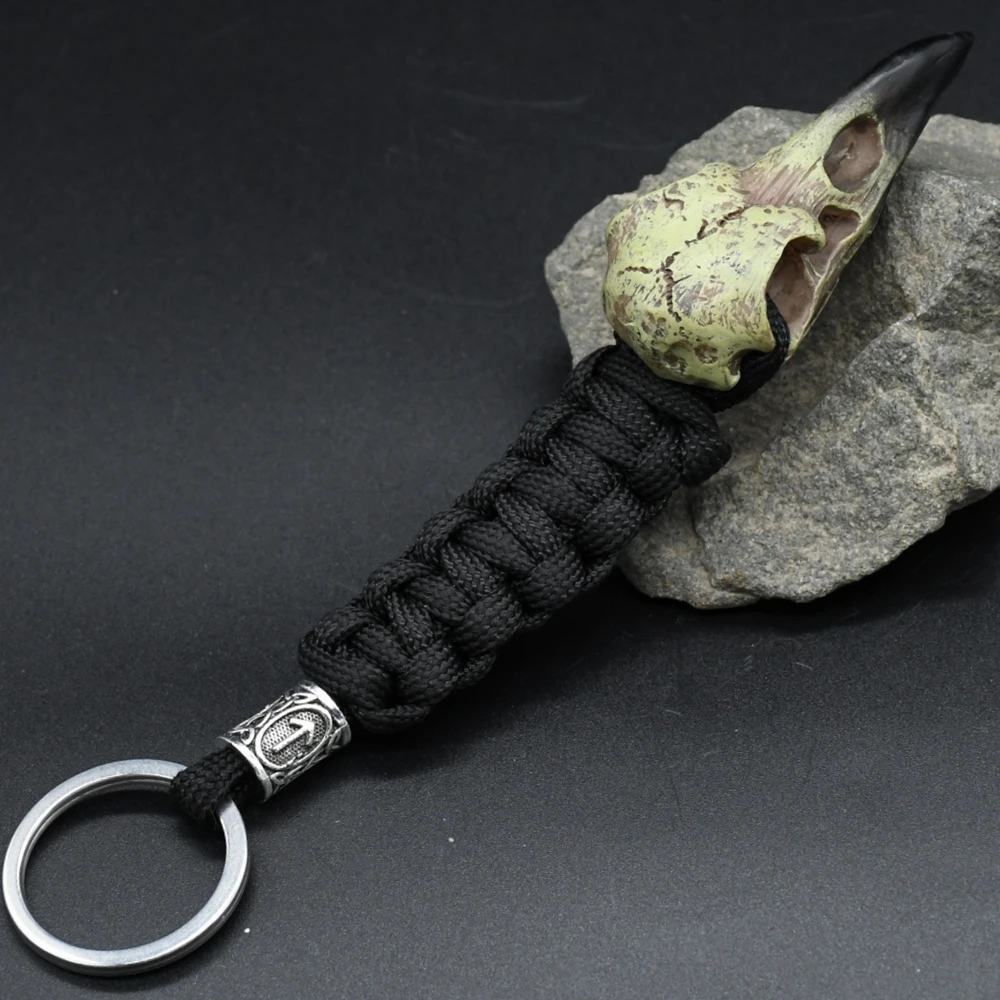 Odin Raven Skull Viking Keychain Paracord Norse Crow Skeleton Keyring Runes dragon Bead Accessories Jewelry Odin Raven Skull Viking Keychain Paracord Norse Crow Skeleton Keyring Runes dragon Bead Accessories Jewelry