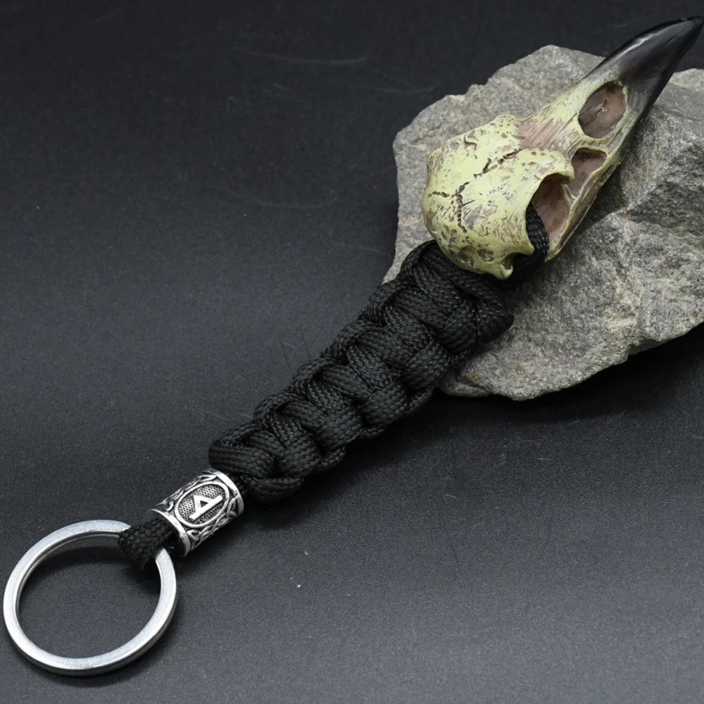 Odin Raven Skull Viking Keychain Paracord Norse Crow Skeleton Keyring Runes dragon Bead Accessories Jewelry Odin Raven Skull Viking Keychain Paracord Norse Crow Skeleton Keyring Runes dragon Bead Accessories Jewelry