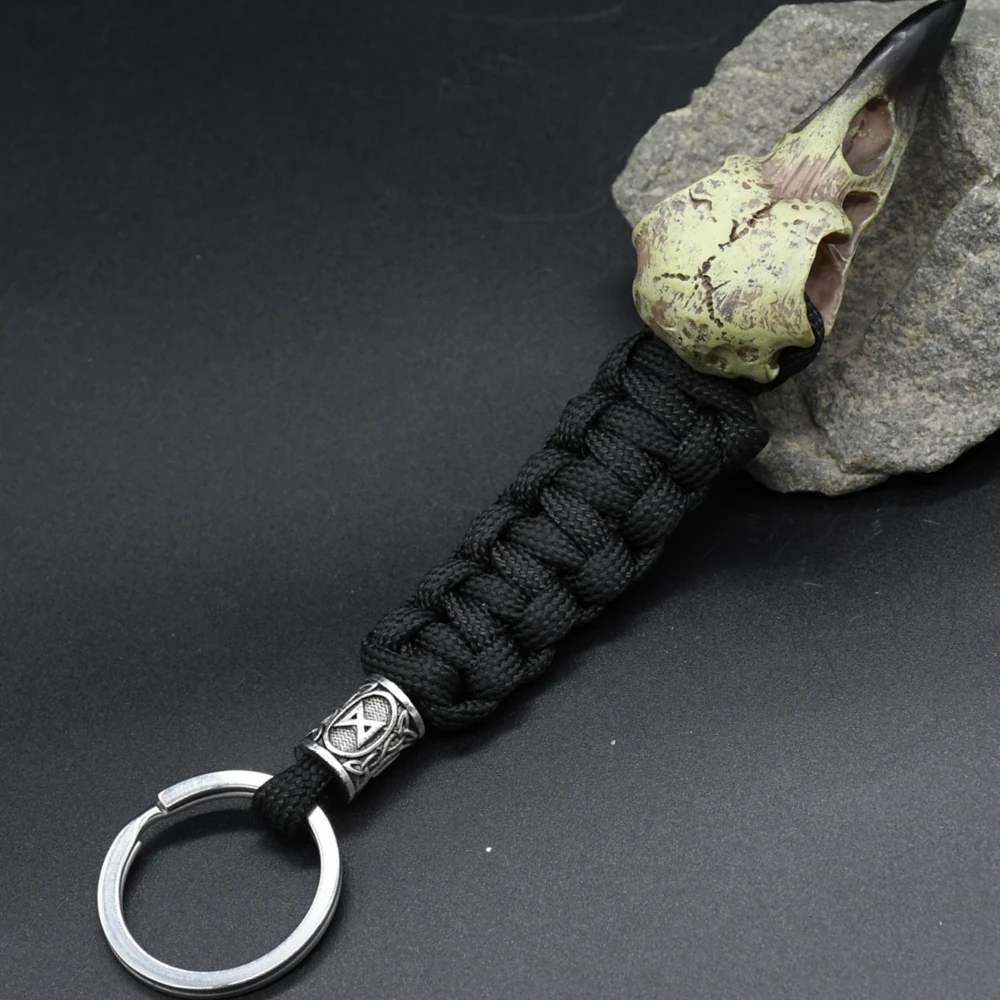 Odin Raven Skull Viking Keychain Paracord Norse Crow Skeleton Keyring Runes dragon Bead Accessories Jewelry Odin Raven Skull Viking Keychain Paracord Norse Crow Skeleton Keyring Runes dragon Bead Accessories Jewelry