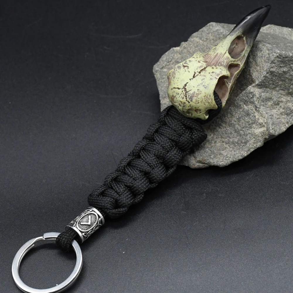 Odin Raven Skull Viking Keychain Paracord Norse Crow Skeleton Keyring Runes dragon Bead Accessories Jewelry Odin Raven Skull Viking Keychain Paracord Norse Crow Skeleton Keyring Runes dragon Bead Accessories Jewelry