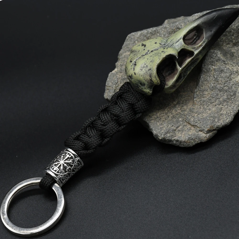 Odin Raven Skull Viking Keychain Paracord Norse Crow Skeleton Keyring Runes dragon Bead Accessories Jewelry Odin Raven Skull Viking Keychain Paracord Norse Crow Skeleton Keyring Runes dragon Bead Accessories Jewelry