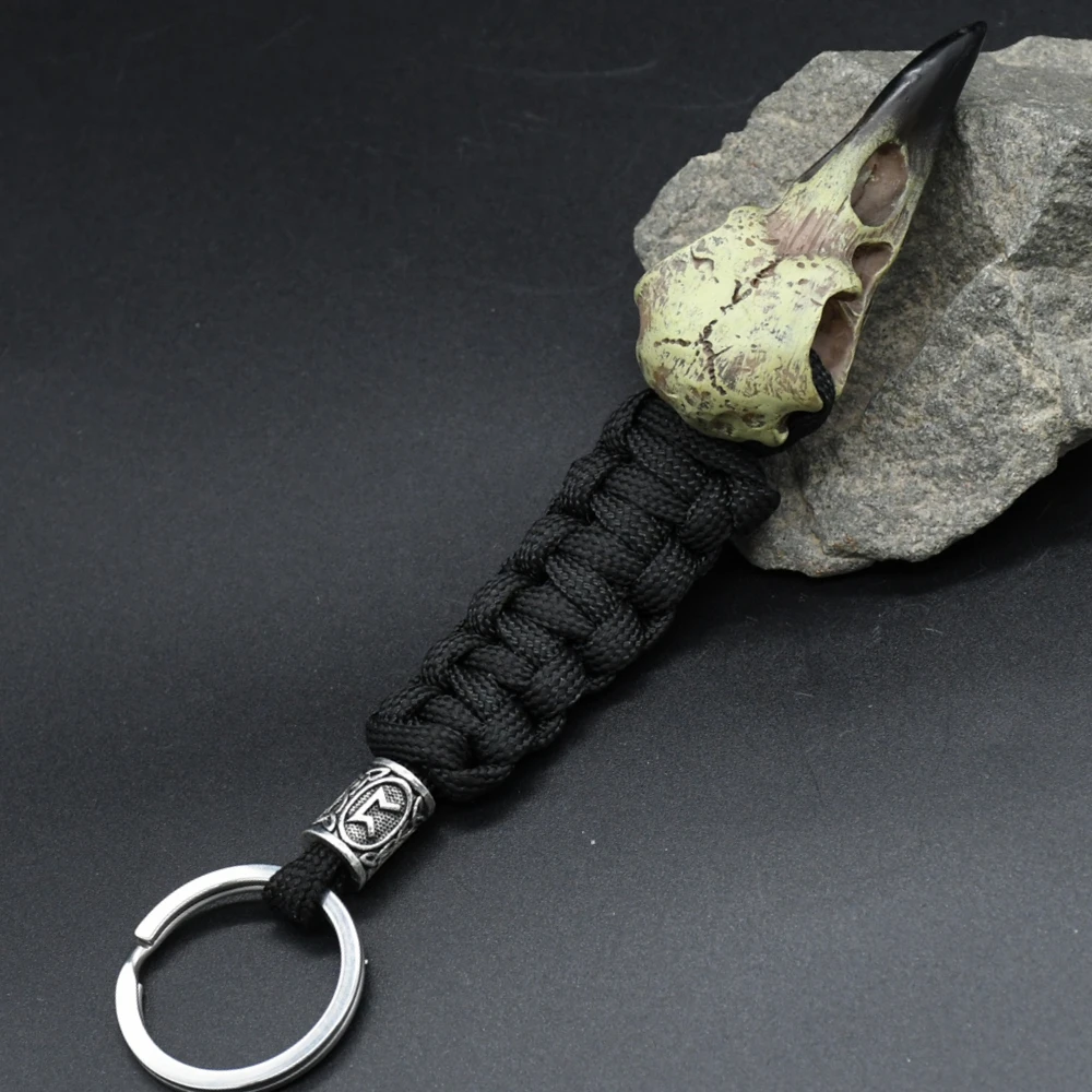 Odin Raven Skull Viking Keychain Paracord Norse Crow Skeleton Keyring Runes dragon Bead Accessories Jewelry Odin Raven Skull Viking Keychain Paracord Norse Crow Skeleton Keyring Runes dragon Bead Accessories Jewelry