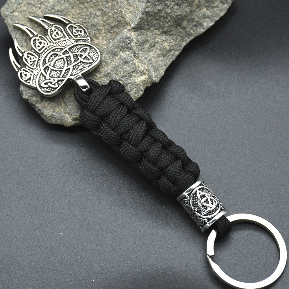 Mens Vikings Bear Claw Keychain Slavic Wolf Paw Handmade Paracord key chain Norse Runes Trinity Pendant Scandinavian Amulet Jewe Mens Vikings Bear Claw Keychain Slavic Wolf Paw Handmade Paracord key chain Norse Runes Trinity Pendant Scandinavian Amulet Jewe