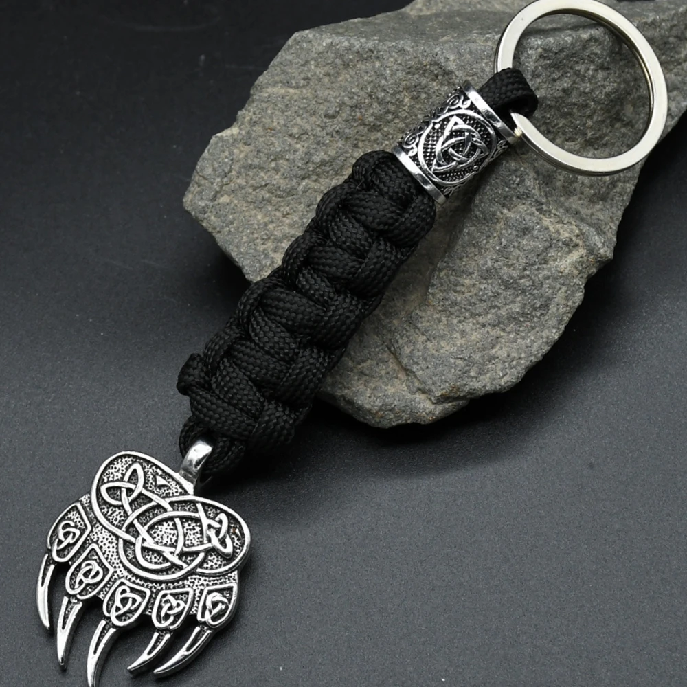 Mens Vikings Bear Claw Keychain Slavic Wolf Paw Handmade Paracord key chain Norse Runes Trinity Pendant Scandinavian Amulet Jewe Mens Vikings Bear Claw Keychain Slavic Wolf Paw Handmade Paracord key chain Norse Runes Trinity Pendant Scandinavian Amulet Jewe