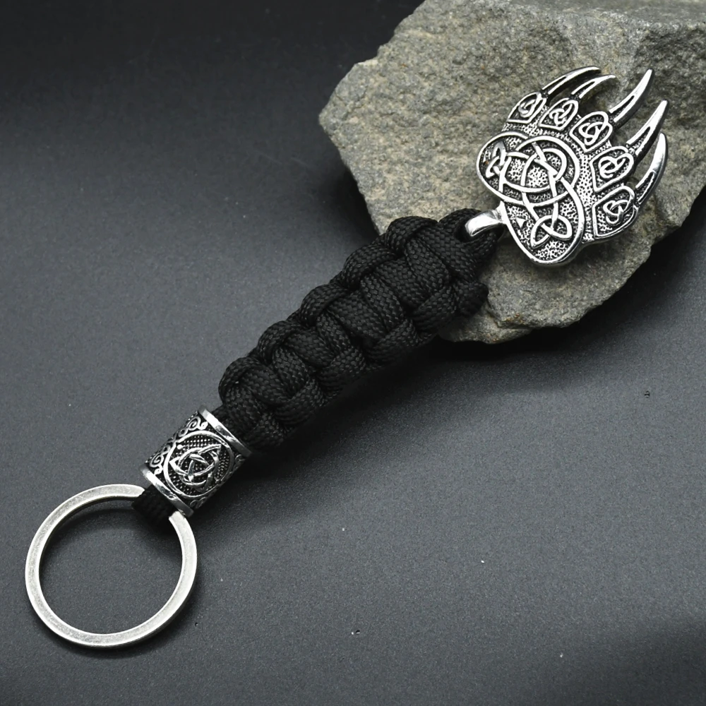 Mens Vikings Bear Claw Keychain Slavic Wolf Paw Handmade Paracord key chain Norse Runes Trinity Pendant Scandinavian Amulet Jewe Mens Vikings Bear Claw Keychain Slavic Wolf Paw Handmade Paracord key chain Norse Runes Trinity Pendant Scandinavian Amulet Jewe