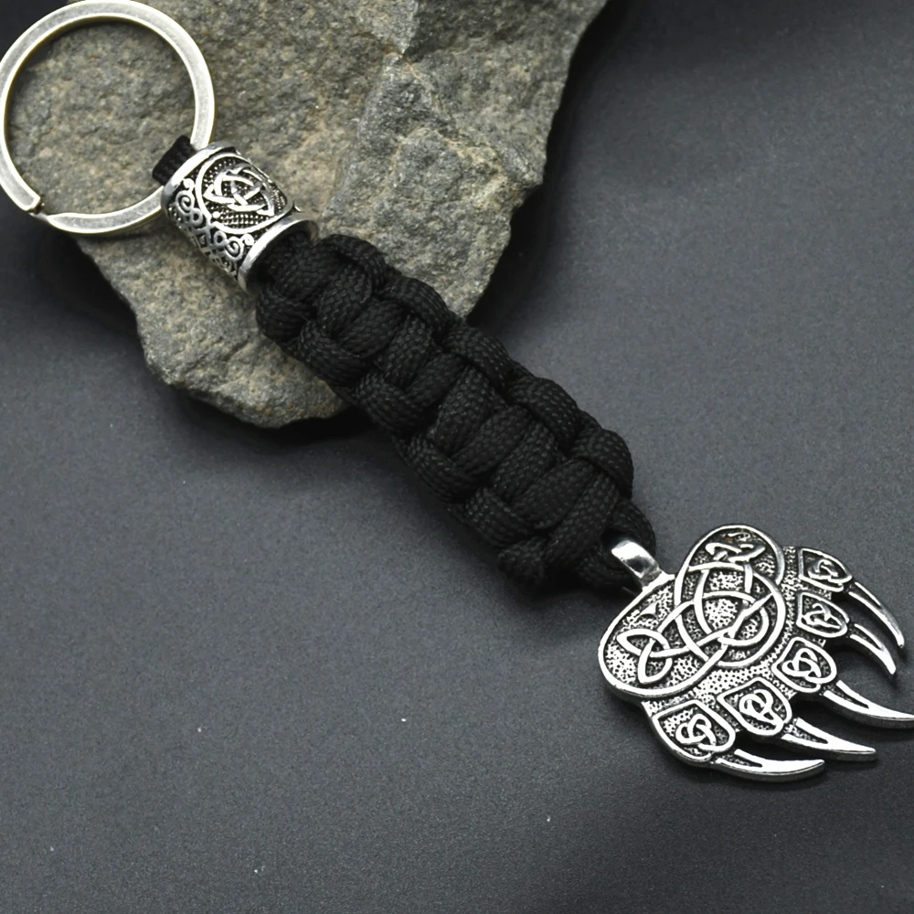 Mens Vikings Bear Claw Keychain Slavic Wolf Paw Handmade Paracord key chain Norse Runes Trinity Pendant Scandinavian Amulet Jewe Mens Vikings Bear Claw Keychain Slavic Wolf Paw Handmade Paracord key chain Norse Runes Trinity Pendant Scandinavian Amulet Jewe