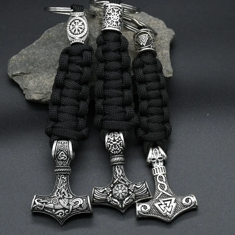 1Pcs Thor Hammer Mjolnir Valknut Trinity Compass Amulet Jewelry Viking Runes Beads Handmade Paracord Keychain For Men Women 1Pcs Thor Hammer Mjolnir Valknut Trinity Compass Amulet Jewelry Viking Runes Beads Handmade Paracord Keychain For Men Women