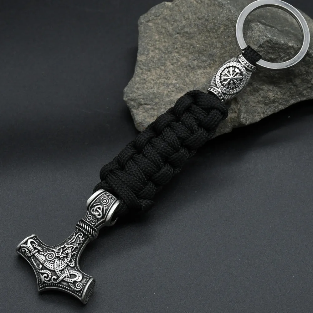 1Pcs Thor Hammer Mjolnir Valknut Trinity Compass Amulet Jewelry Viking Runes Beads Handmade Paracord Keychain For Men Women 1Pcs Thor Hammer Mjolnir Valknut Trinity Compass Amulet Jewelry Viking Runes Beads Handmade Paracord Keychain For Men Women