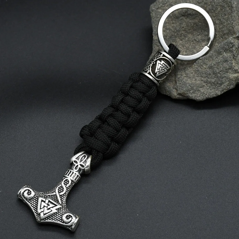 1Pcs Thor Hammer Mjolnir Valknut Trinity Compass Amulet Jewelry Viking Runes Beads Handmade Paracord Keychain For Men Women 1Pcs Thor Hammer Mjolnir Valknut Trinity Compass Amulet Jewelry Viking Runes Beads Handmade Paracord Keychain For Men Women