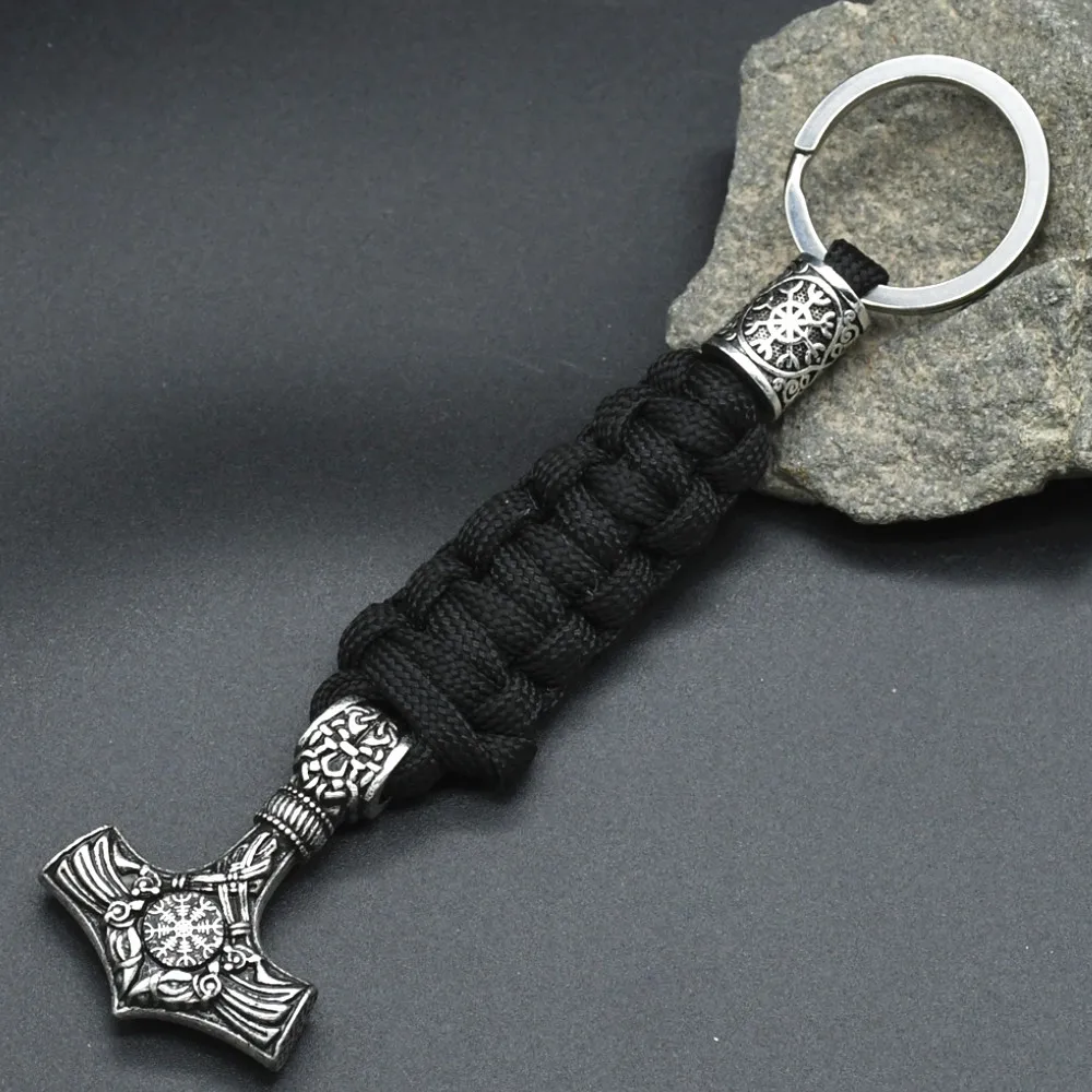 1Pcs Thor Hammer Mjolnir Valknut Trinity Compass Amulet Jewelry Viking Runes Beads Handmade Paracord Keychain For Men Women 1Pcs Thor Hammer Mjolnir Valknut Trinity Compass Amulet Jewelry Viking Runes Beads Handmade Paracord Keychain For Men Women