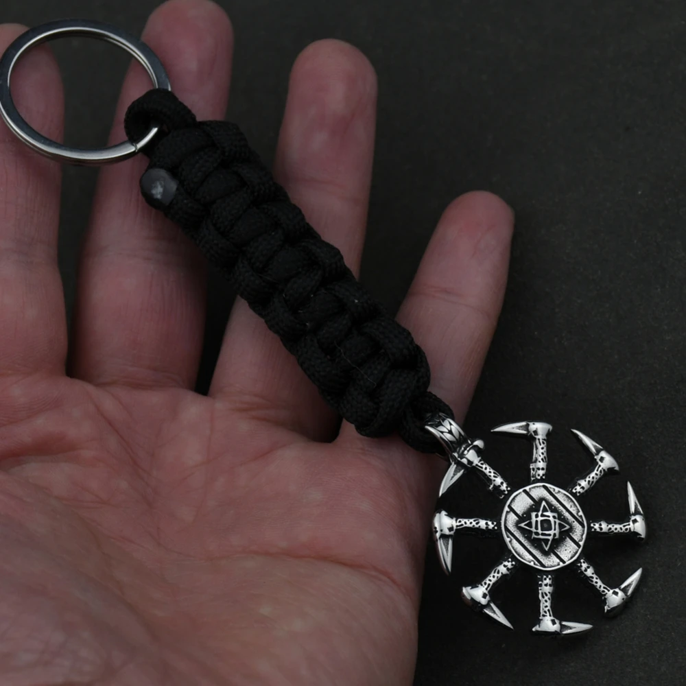 Nordic Slavic Kolovrat Runes Keychain Stainless Steel Viking Amulet Pendant Men Scandinavian Keyring Jewelry Gifts Nordic Slavic Kolovrat Runes Keychain Stainless Steel Viking Amulet Pendant Men Scandinavian Keyring Jewelry Gifts