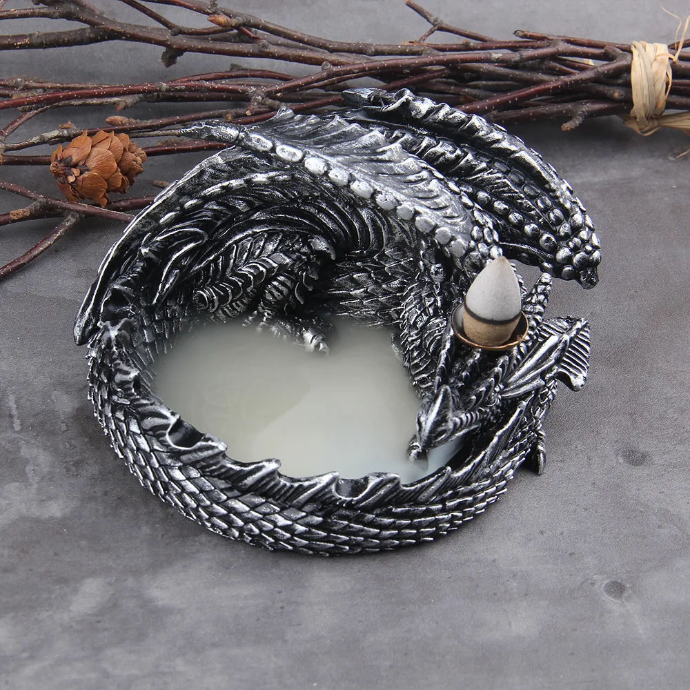 With 10Cones Free Gift Waterfall Incense Burner Ceramic Incense Holder Viking Dragon Ornaments with a stainless steel ring gift With 10Cones Free Gift Waterfall Incense Burner Ceramic Incense Holder Viking Dragon Ornaments with a stainless steel ring gift