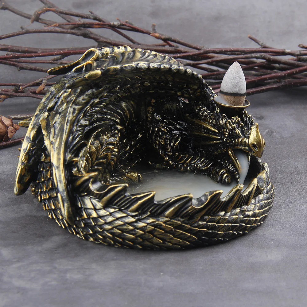 With 10Cones Free Gift Waterfall Incense Burner Ceramic Incense Holder Viking Dragon Ornaments with a stainless steel ring gift With 10Cones Free Gift Waterfall Incense Burner Ceramic Incense Holder Viking Dragon Ornaments with a stainless steel ring gift