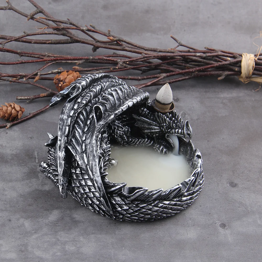 With 10Cones Free Gift Waterfall Incense Burner Ceramic Incense Holder Viking Dragon Ornaments with a stainless steel ring gift With 10Cones Free Gift Waterfall Incense Burner Ceramic Incense Holder Viking Dragon Ornaments with a stainless steel ring gift