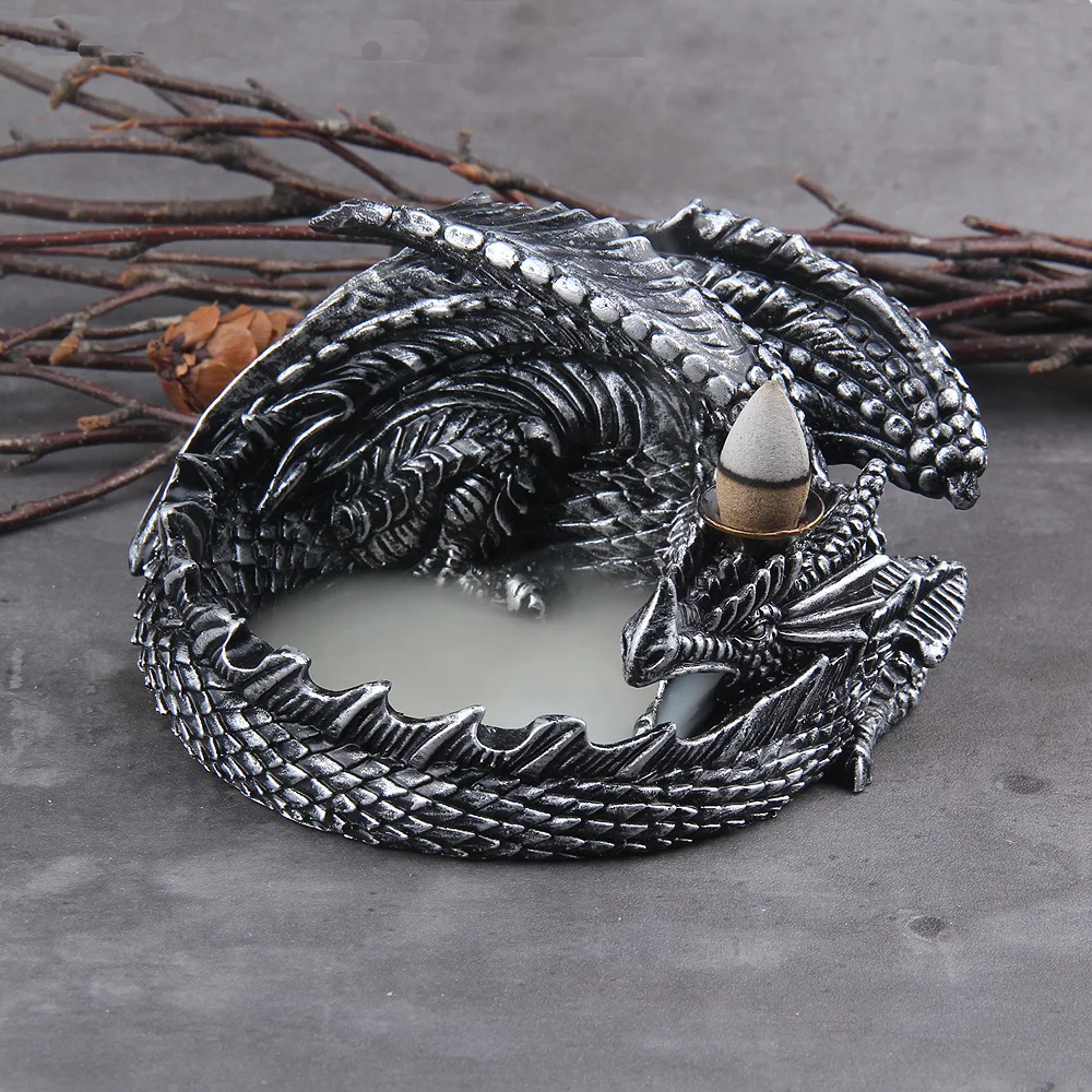 With 10Cones Free Gift Waterfall Incense Burner Ceramic Incense Holder Viking Dragon Ornaments with a stainless steel ring gift With 10Cones Free Gift Waterfall Incense Burner Ceramic Incense Holder Viking Dragon Ornaments with a stainless steel ring gift