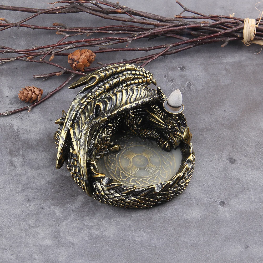 With 10Cones Free Gift Waterfall Incense Burner Ceramic Incense Holder Viking Dragon Ornaments with a stainless steel ring gift With 10Cones Free Gift Waterfall Incense Burner Ceramic Incense Holder Viking Dragon Ornaments with a stainless steel ring gift