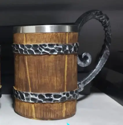 Viking Wood Style Beer Mug Simulation Wooden Barrel Beer Cup Double Wall Drinking Mug Metal Insulated 1PCS Bar Drinking кружка Viking Wood Style Beer Mug Simulation Wooden Barrel Beer Cup Double Wall Drinking Mug Metal Insulated 1PCS Bar Drinking кружка