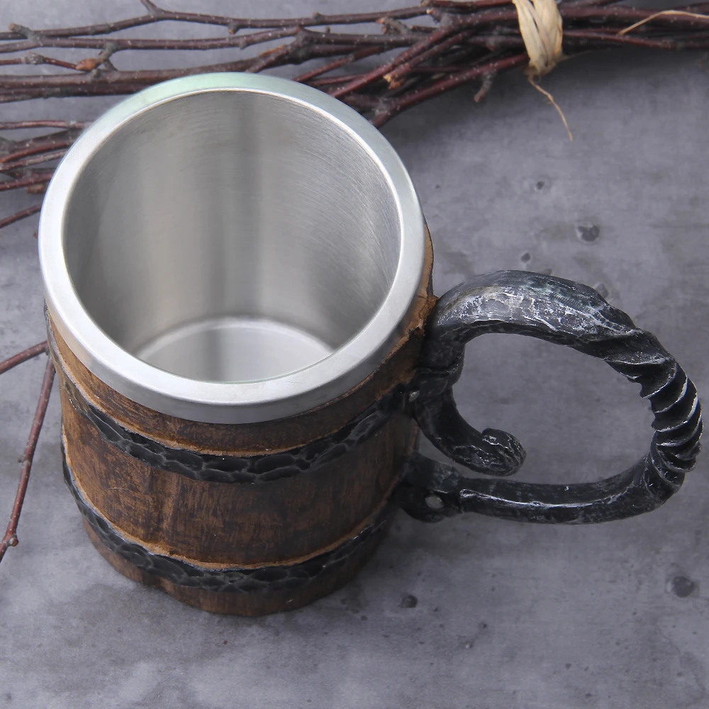 Viking Wood Style Beer Mug Simulation Wooden Barrel Beer Cup Double Wall Drinking Mug Metal Insulated 1PCS Bar Drinking кружка Viking Wood Style Beer Mug Simulation Wooden Barrel Beer Cup Double Wall Drinking Mug Metal Insulated 1PCS Bar Drinking кружка
