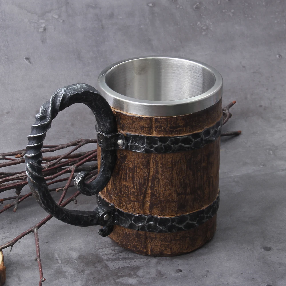 Viking Wood Style Beer Mug Simulation Wooden Barrel Beer Cup Double Wall Drinking Mug Metal Insulated 1PCS Bar Drinking кружка Viking Wood Style Beer Mug Simulation Wooden Barrel Beer Cup Double Wall Drinking Mug Metal Insulated 1PCS Bar Drinking кружка