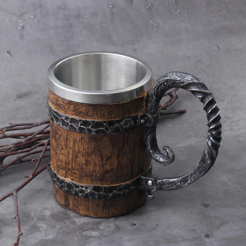 Viking Wood Style Beer Mug Simulation Wooden Barrel Beer Cup Double Wall Drinking Mug Metal Insulated 1PCS Bar Drinking кружка Viking Wood Style Beer Mug Simulation Wooden Barrel Beer Cup Double Wall Drinking Mug Metal Insulated 1PCS Bar Drinking кружка