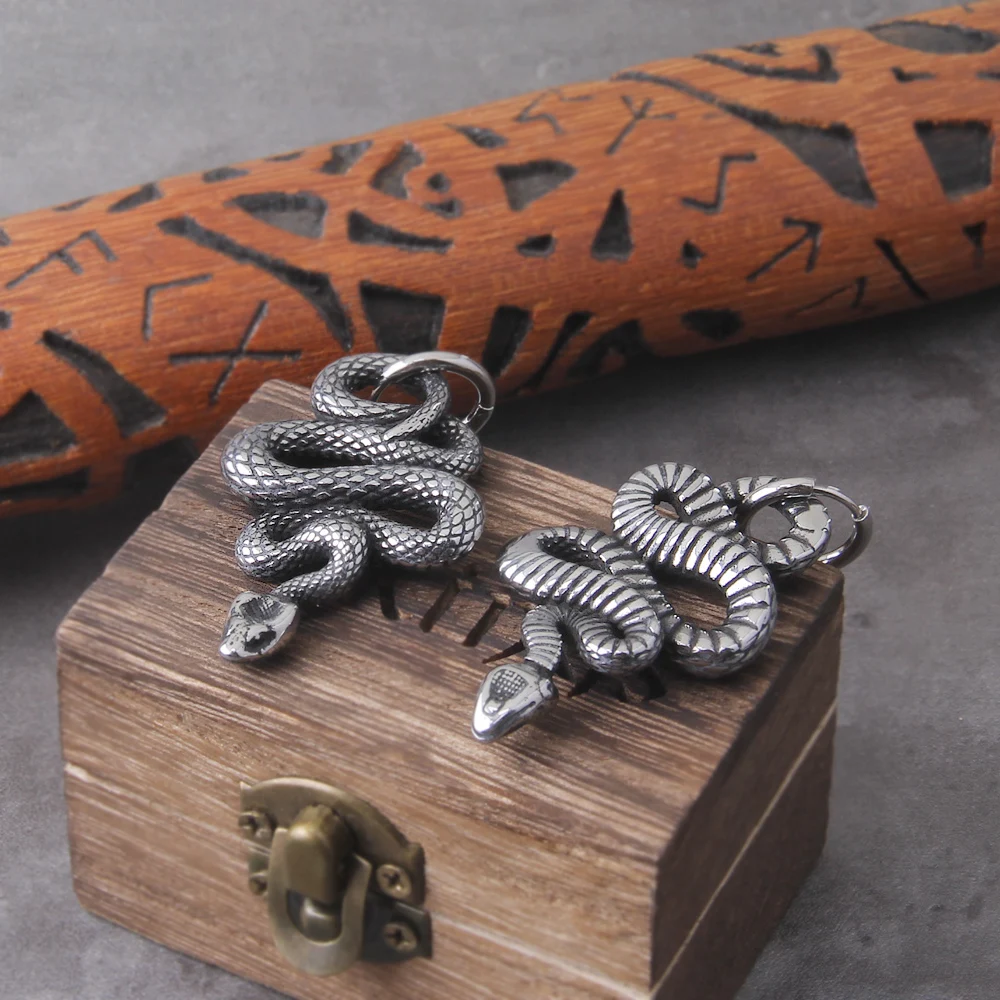 Vintage Viking 316L Stainless Steel Animal Earrings Fashion Street Tail Snake Amulet Drop Earrings Punk Hip Hop Men's Jewelry Vintage Viking 316L Stainless Steel Animal Earrings Fashion Street Tail Snake Amulet Drop Earrings Punk Hip Hop Men's Jewelry