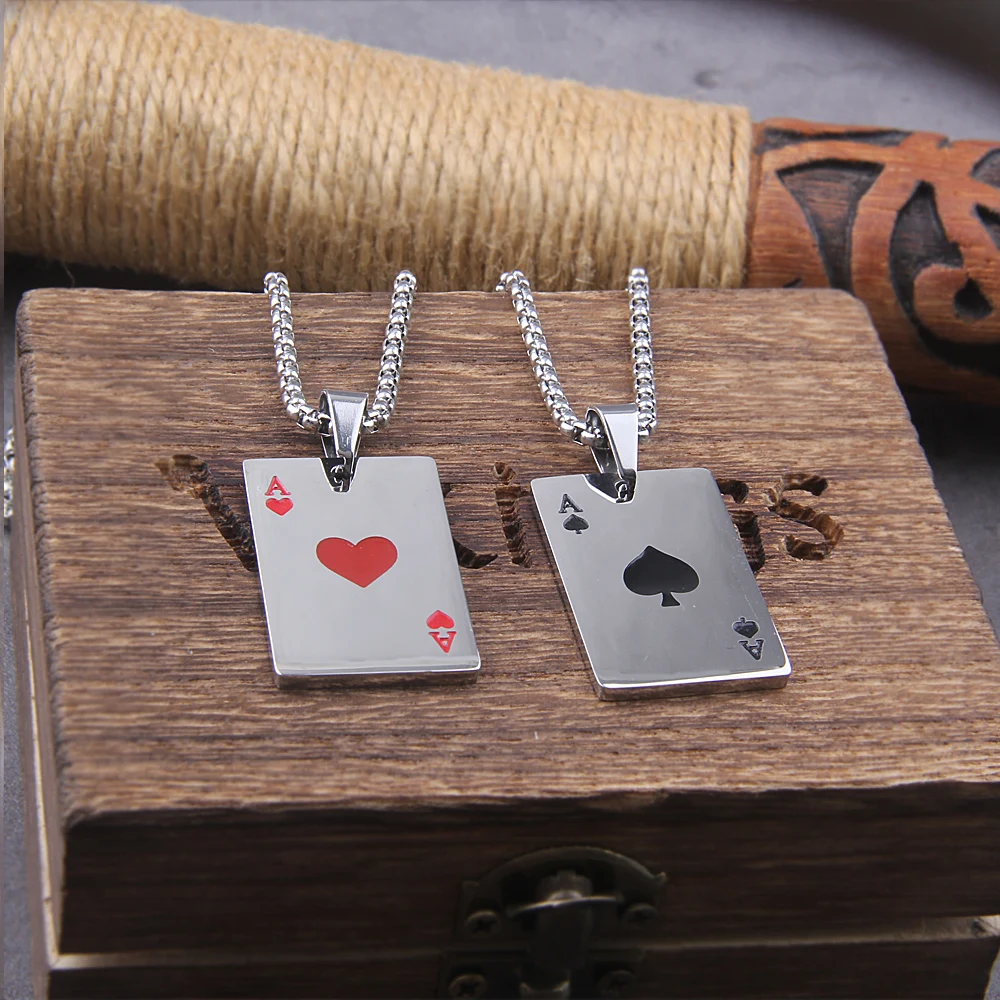 2Piece Set Hip Hop Statement Stainless Steel Poker Card Ace of Spades Necklace For Women Men Pendant Chain Playing Cards Jewelry 2Piece Set Hip Hop Statement Stainless Steel Poker Card Ace of Spades Necklace For Women Men Pendant Chain Playing Cards Jewelry