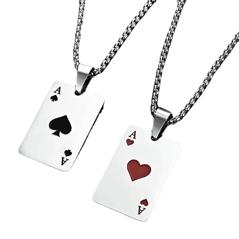 2Piece Set Hip Hop Statement Stainless Steel Poker Card Ace of Spades Necklace For Women Men Pendant Chain Playing Cards Jewelry 2Piece Set Hip Hop Statement Stainless Steel Poker Card Ace of Spades Necklace For Women Men Pendant Chain Playing Cards Jewelry