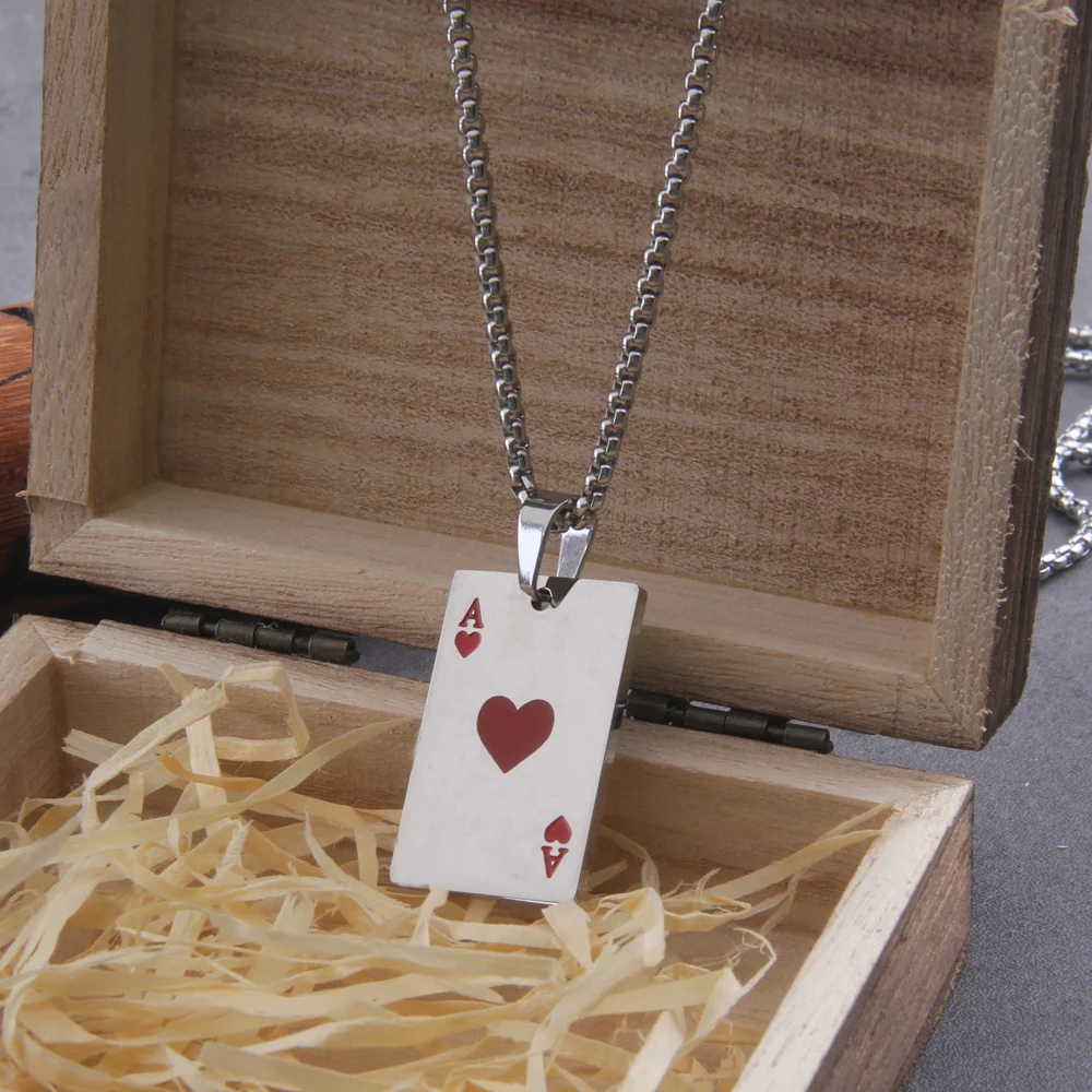 2Piece Set Hip Hop Statement Stainless Steel Poker Card Ace of Spades Necklace For Women Men Pendant Chain Playing Cards Jewelry 2Piece Set Hip Hop Statement Stainless Steel Poker Card Ace of Spades Necklace For Women Men Pendant Chain Playing Cards Jewelry