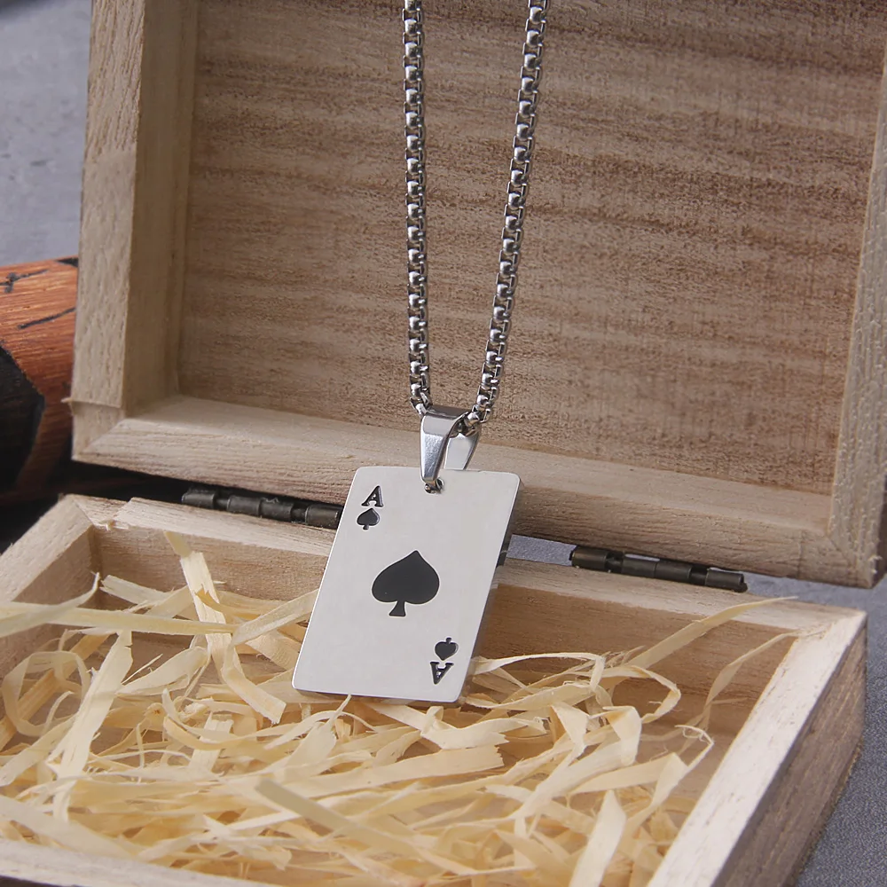 2Piece Set Hip Hop Statement Stainless Steel Poker Card Ace of Spades Necklace For Women Men Pendant Chain Playing Cards Jewelry 2Piece Set Hip Hop Statement Stainless Steel Poker Card Ace of Spades Necklace For Women Men Pendant Chain Playing Cards Jewelry