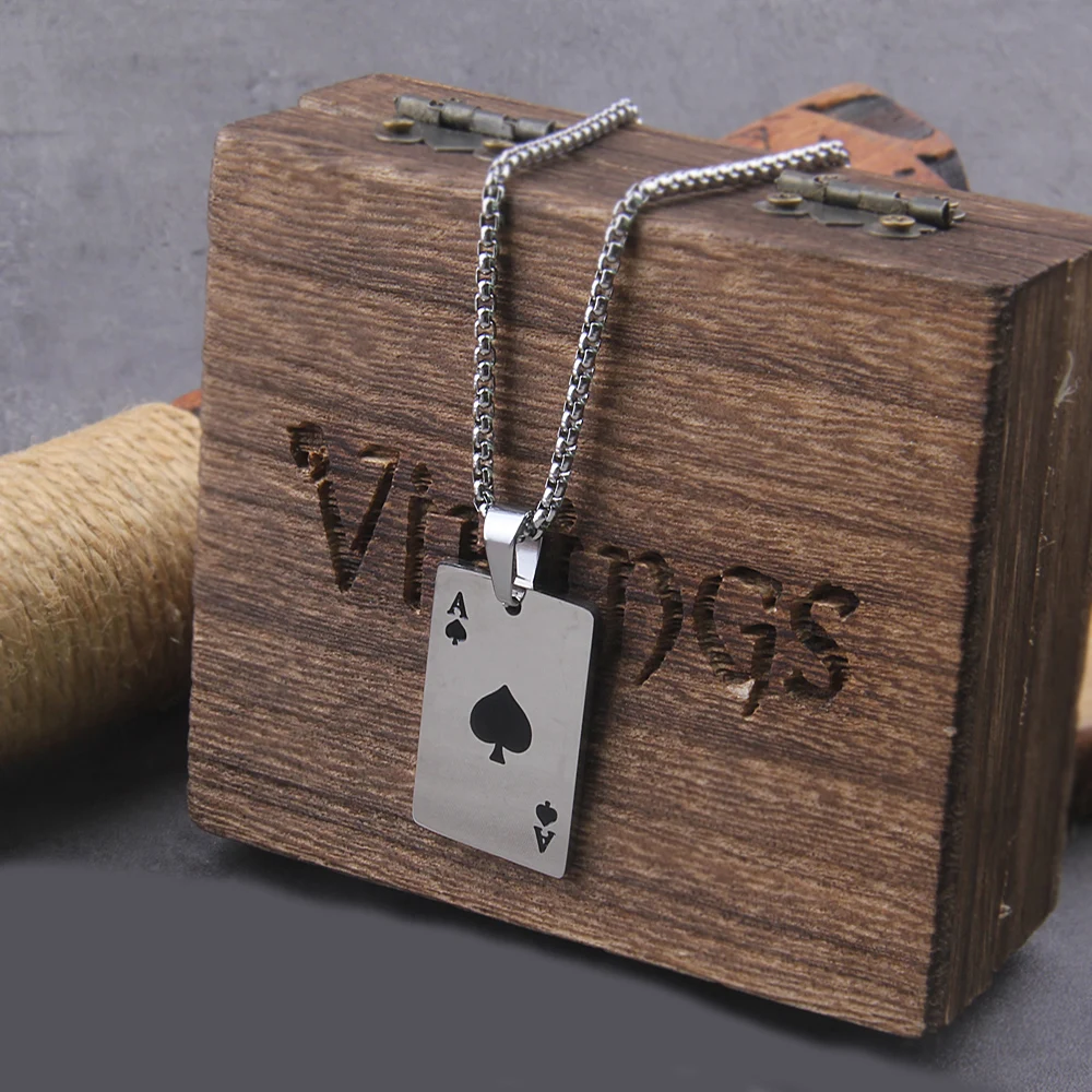 2Piece Set Hip Hop Statement Stainless Steel Poker Card Ace of Spades Necklace For Women Men Pendant Chain Playing Cards Jewelry 2Piece Set Hip Hop Statement Stainless Steel Poker Card Ace of Spades Necklace For Women Men Pendant Chain Playing Cards Jewelry