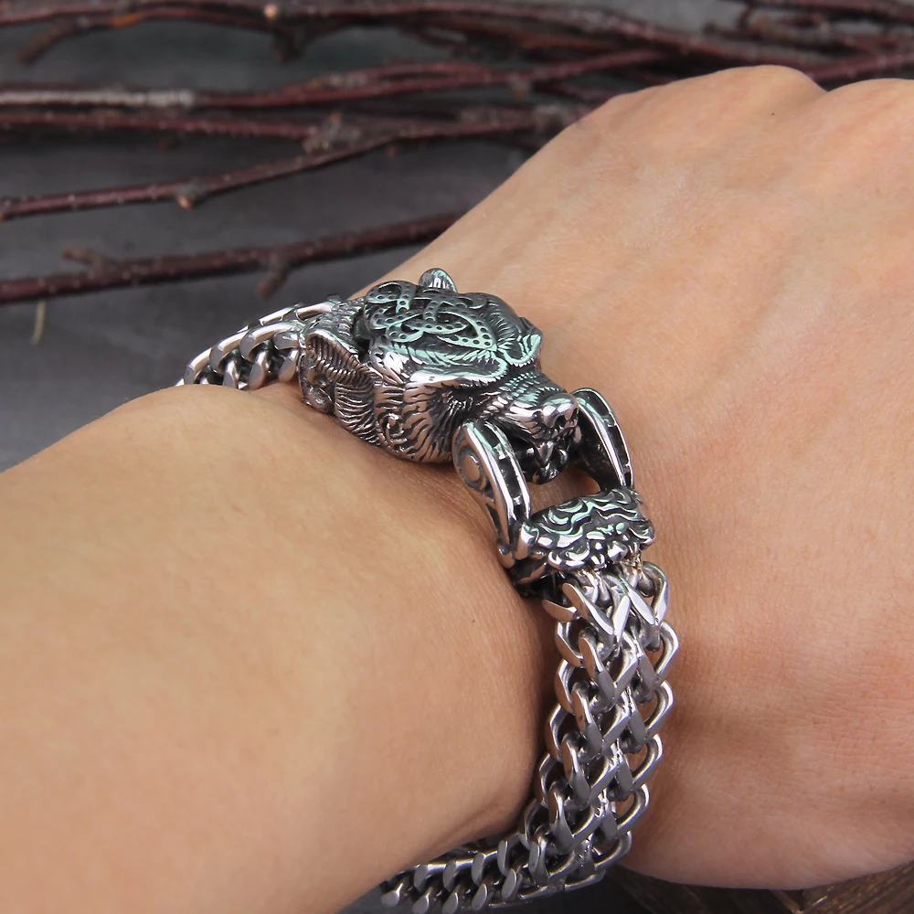 Never Fade Rock Viking Wolf Bracelet Men's Stainless Steel Mesh Chain Can Open Wolf Mouth Punk Bracelets Biker Jewelry Never Fade Rock Viking Wolf Bracelet Men's Stainless Steel Mesh Chain Can Open Wolf Mouth Punk Bracelets Biker Jewelry