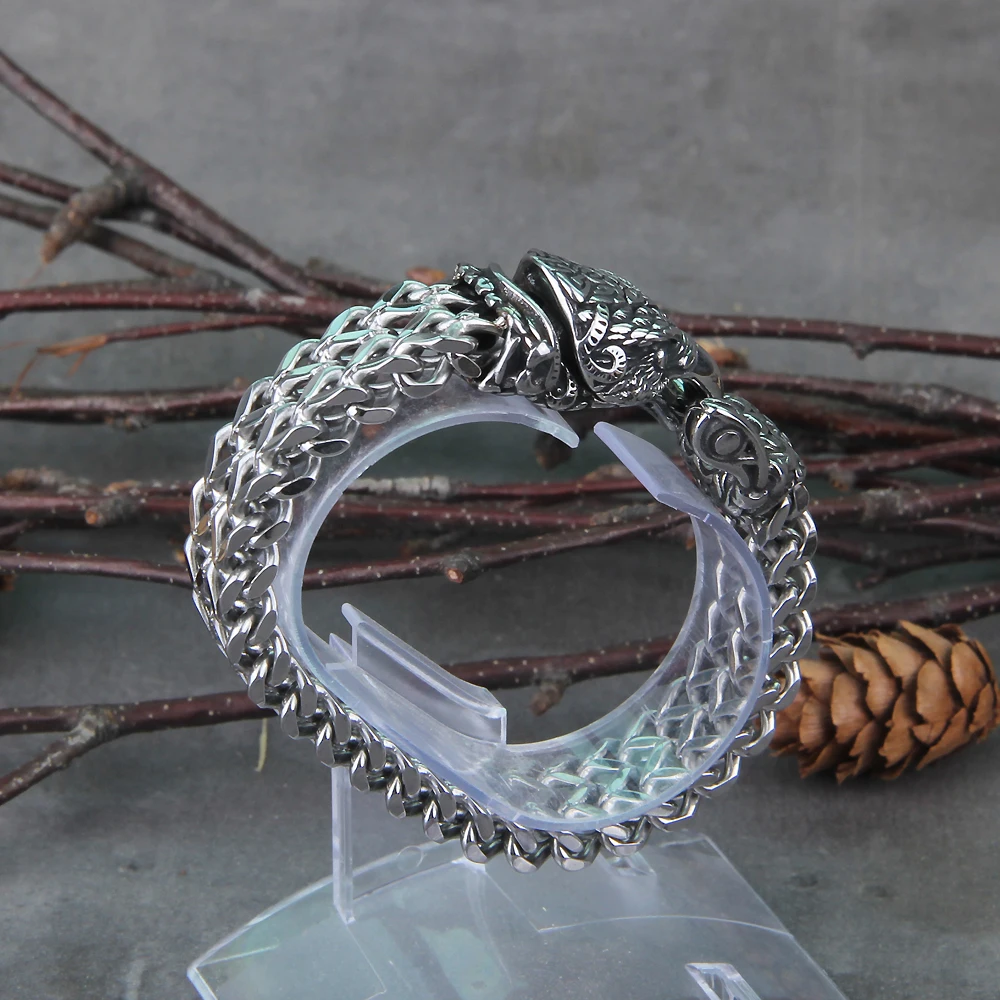 Never Fade Rock Viking Wolf Bracelet Men's Stainless Steel Mesh Chain Can Open Wolf Mouth Punk Bracelets Biker Jewelry Never Fade Rock Viking Wolf Bracelet Men's Stainless Steel Mesh Chain Can Open Wolf Mouth Punk Bracelets Biker Jewelry