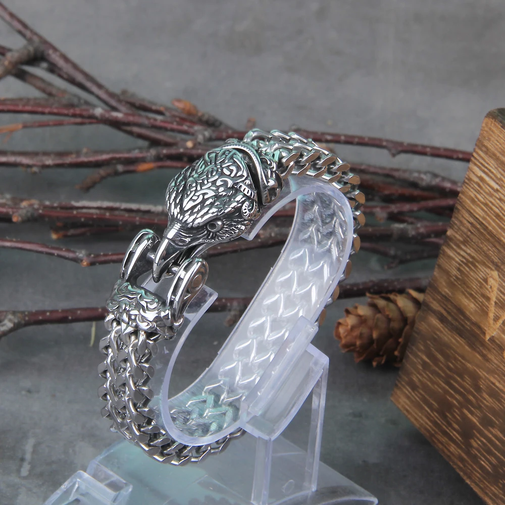 Never Fade Rock Viking Wolf Bracelet Men's Stainless Steel Mesh Chain Can Open Wolf Mouth Punk Bracelets Biker Jewelry Never Fade Rock Viking Wolf Bracelet Men's Stainless Steel Mesh Chain Can Open Wolf Mouth Punk Bracelets Biker Jewelry