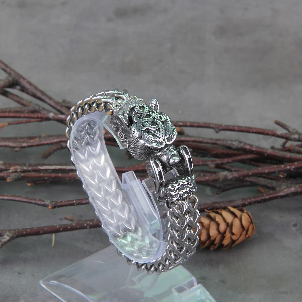 Never Fade Rock Viking Wolf Bracelet Men's Stainless Steel Mesh Chain Can Open Wolf Mouth Punk Bracelets Biker Jewelry Never Fade Rock Viking Wolf Bracelet Men's Stainless Steel Mesh Chain Can Open Wolf Mouth Punk Bracelets Biker Jewelry