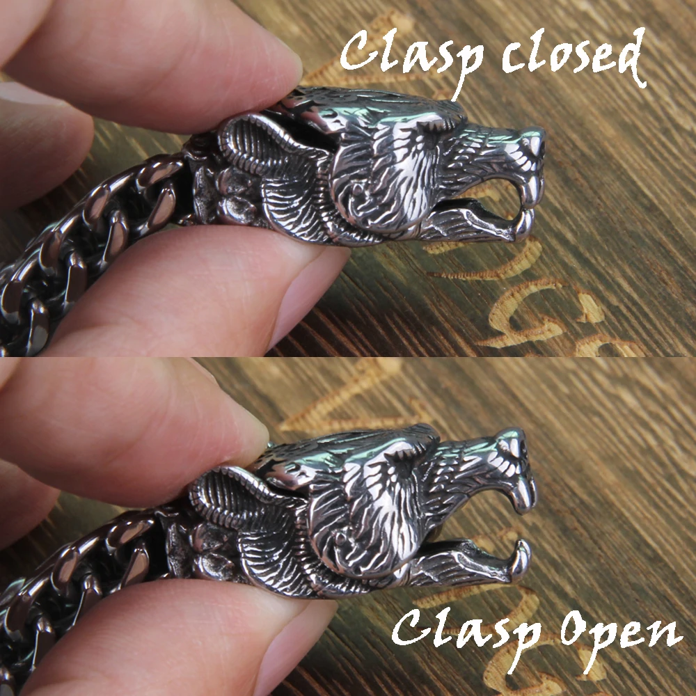 Never Fade Rock Viking Wolf Bracelet Men's Stainless Steel Mesh Chain Can Open Wolf Mouth Punk Bracelets Biker Jewelry Never Fade Rock Viking Wolf Bracelet Men's Stainless Steel Mesh Chain Can Open Wolf Mouth Punk Bracelets Biker Jewelry