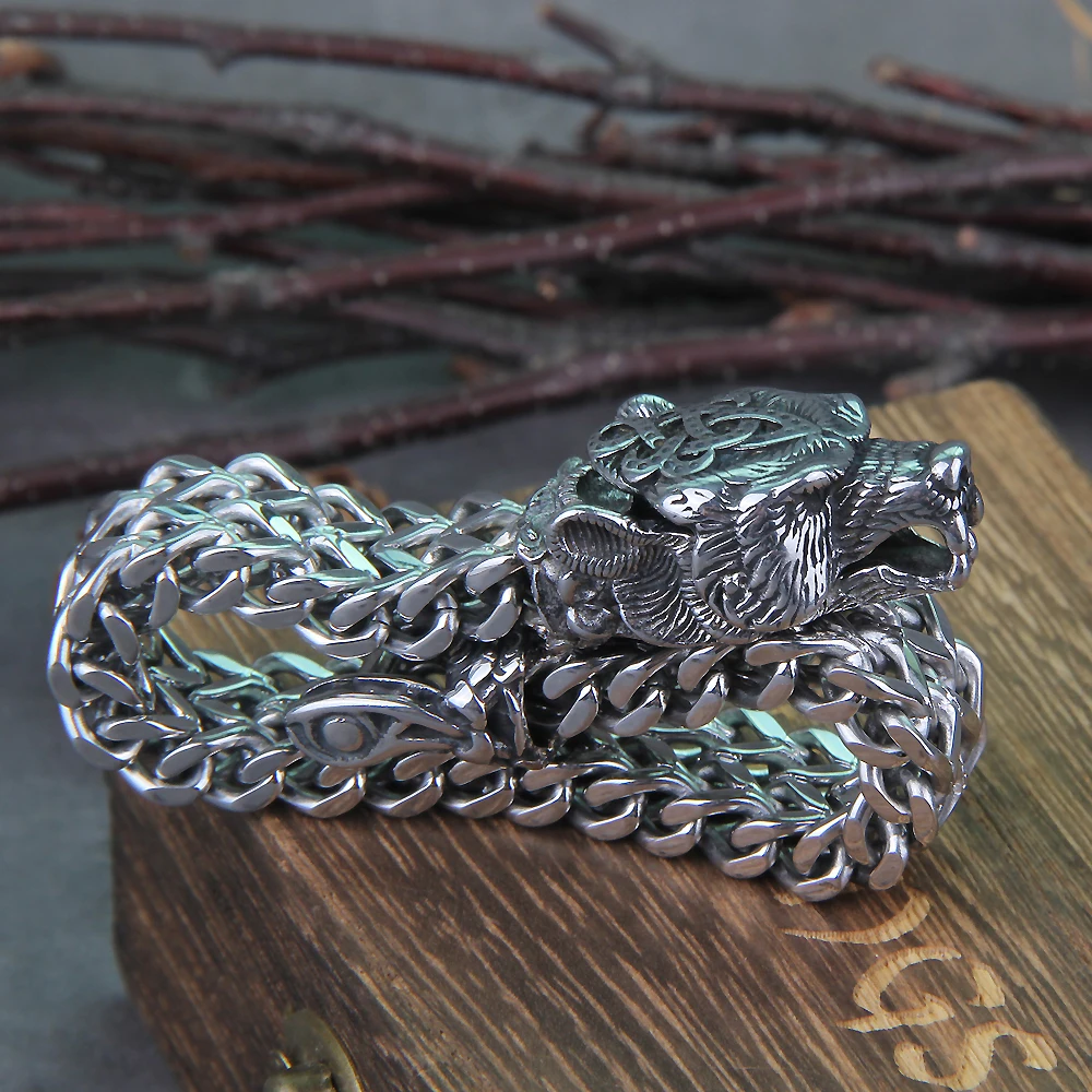 Never Fade Rock Viking Wolf Bracelet Men's Stainless Steel Mesh Chain Can Open Wolf Mouth Punk Bracelets Biker Jewelry Never Fade Rock Viking Wolf Bracelet Men's Stainless Steel Mesh Chain Can Open Wolf Mouth Punk Bracelets Biker Jewelry