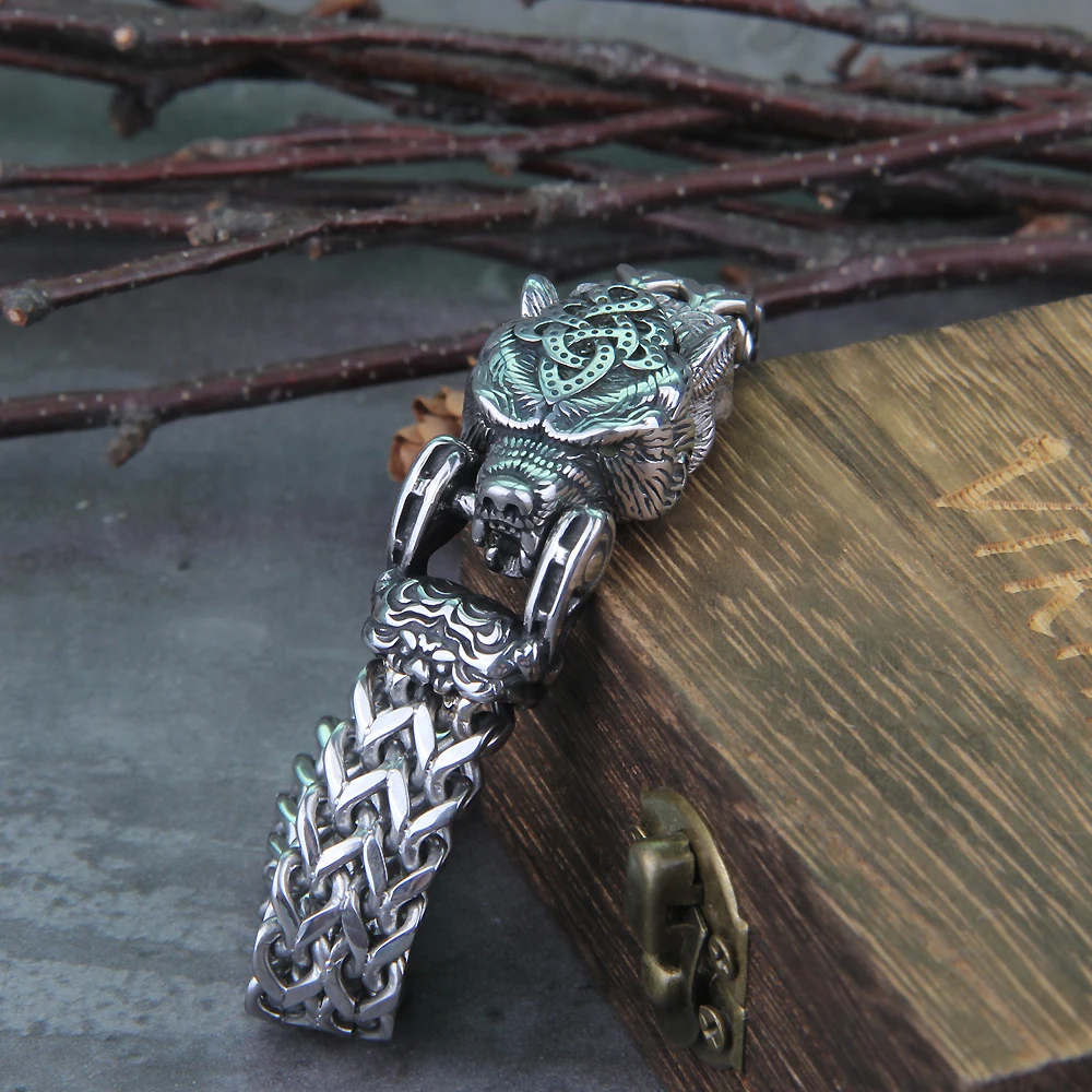 Never Fade Rock Viking Wolf Bracelet Men's Stainless Steel Mesh Chain Can Open Wolf Mouth Punk Bracelets Biker Jewelry Never Fade Rock Viking Wolf Bracelet Men's Stainless Steel Mesh Chain Can Open Wolf Mouth Punk Bracelets Biker Jewelry