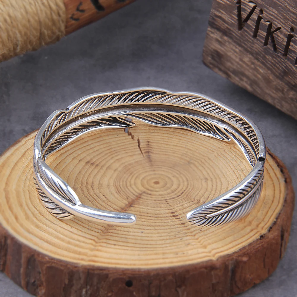 antique Silver Color Feather Wide Cuff Bracelets&Bangles For Women Men Personality Vintage Thai Silver Jewelry antique Silver Color Feather Wide Cuff Bracelets&Bangles For Women Men Personality Vintage Thai Silver Jewelry