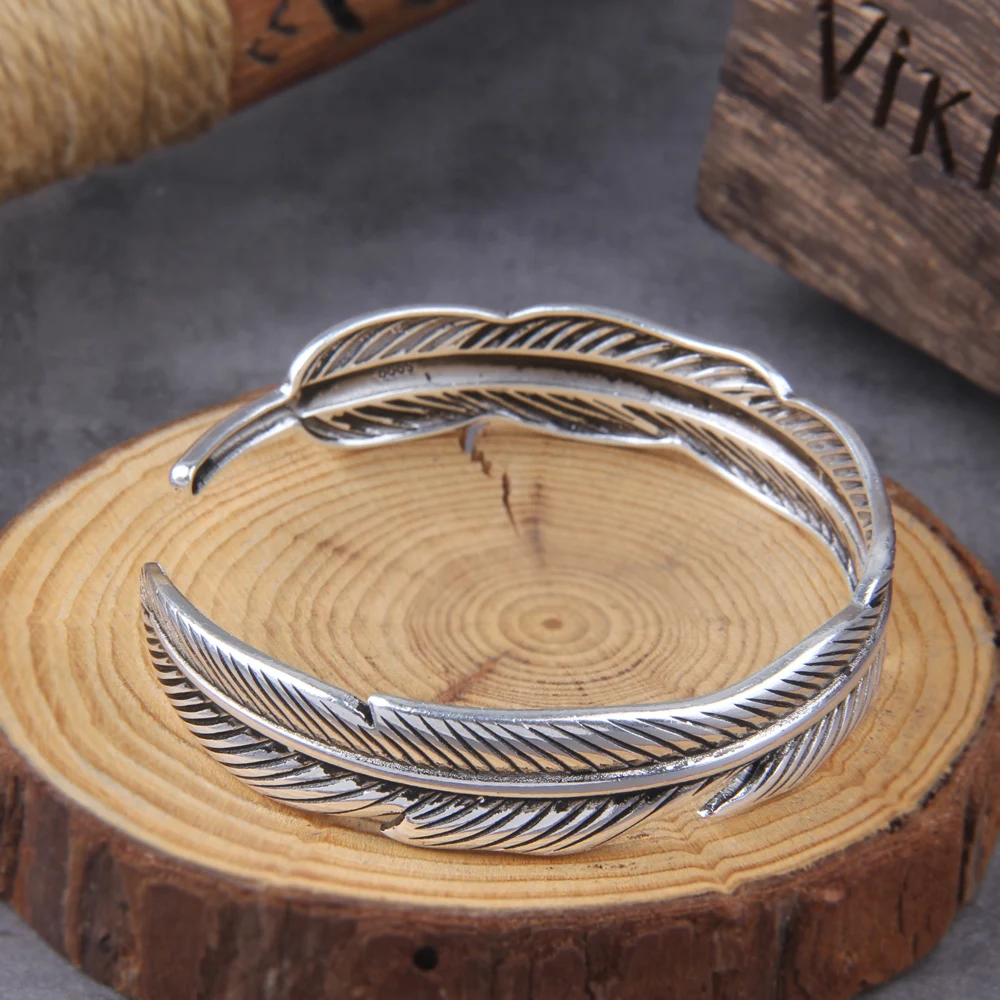 antique Silver Color Feather Wide Cuff Bracelets&Bangles For Women Men Personality Vintage Thai Silver Jewelry antique Silver Color Feather Wide Cuff Bracelets&Bangles For Women Men Personality Vintage Thai Silver Jewelry